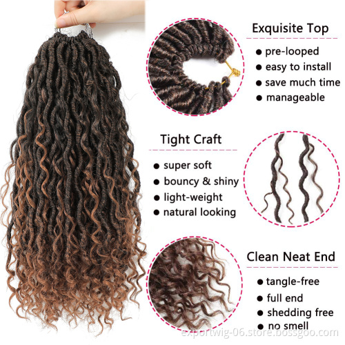 14Inch 18InchGoddess Faux Locs Synthetic Braids Crochet Braid Hair River Locs With Curly End Pre Looped Braiding Hair Extensions